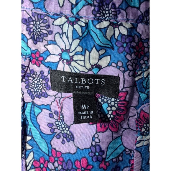 Talbots Petite Floral Cotton Blouse MP Cottagecore Button Front Petite Medium - Picture 4 of 8